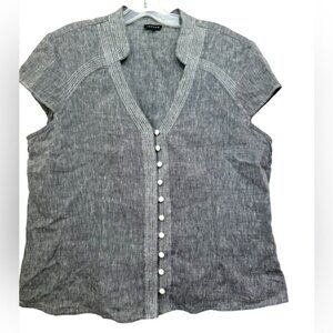 Jaeger Linen Top Button Up Cap Sleeves Jacket Minimalist Lightweight Neutral 14